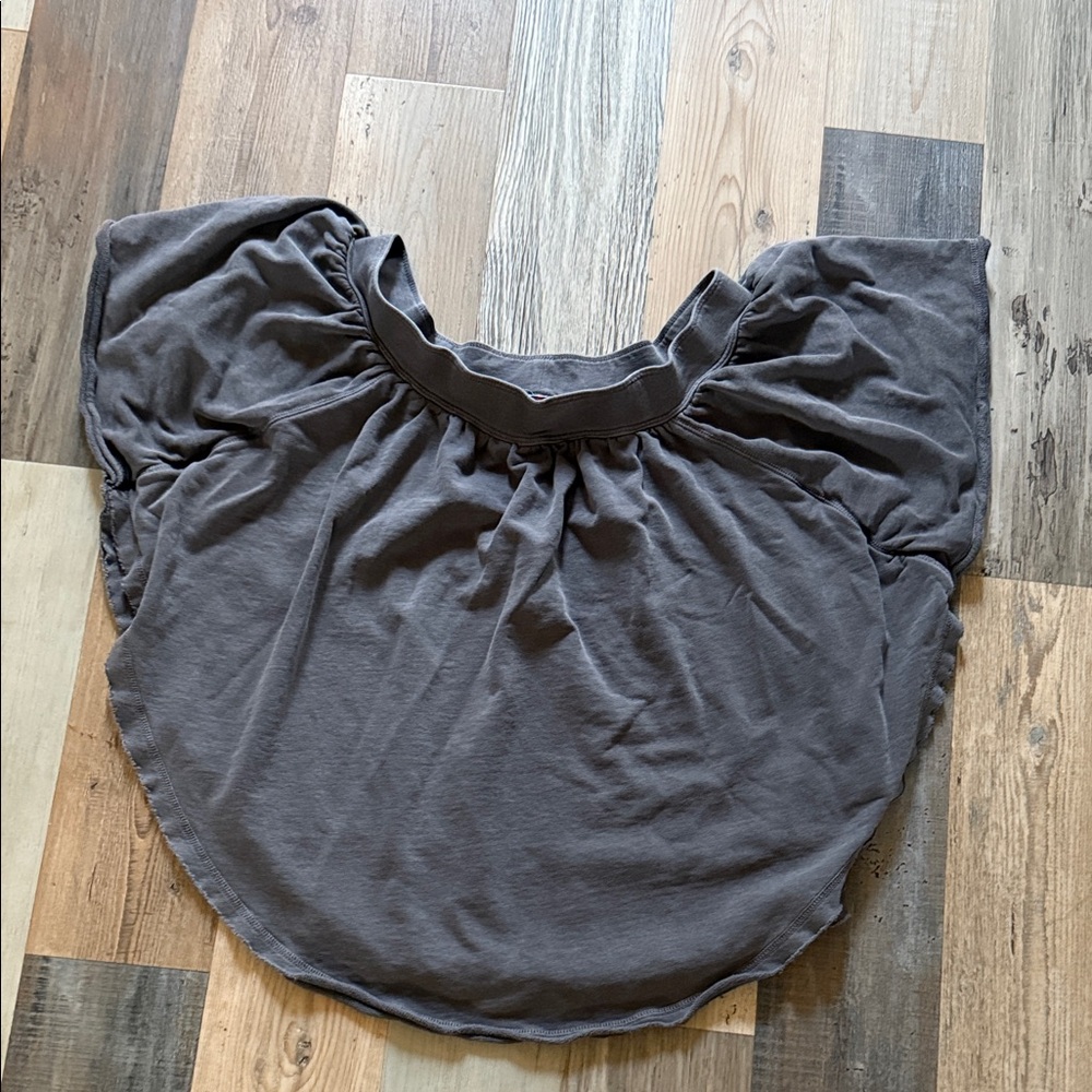 Free People Grey Oversized Off Shoulder Raw Edge Sweatshirt Top